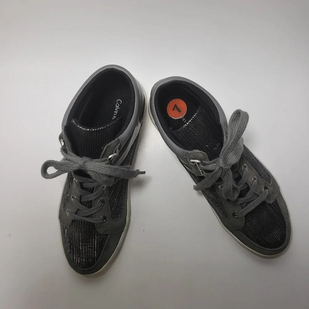 Calvin Klein Gray & Silver High Top Sneakers Sz 7 - Picture 4 of 6